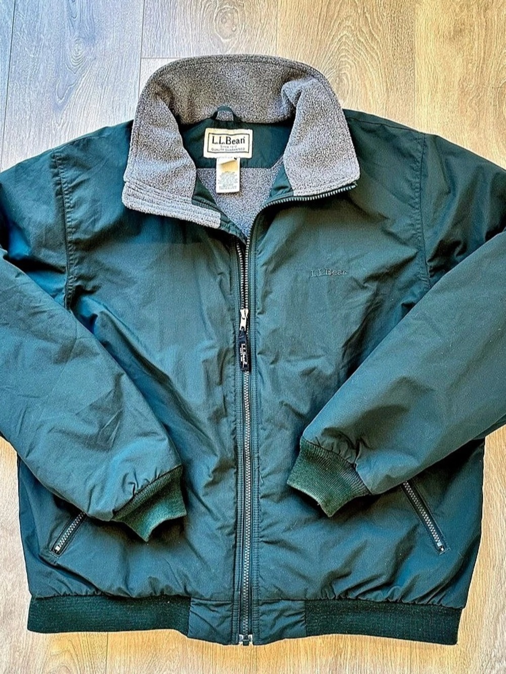 Vintage LL Bean Men's Warm-Up Jacket, Fleece Lined Green & Gray Large